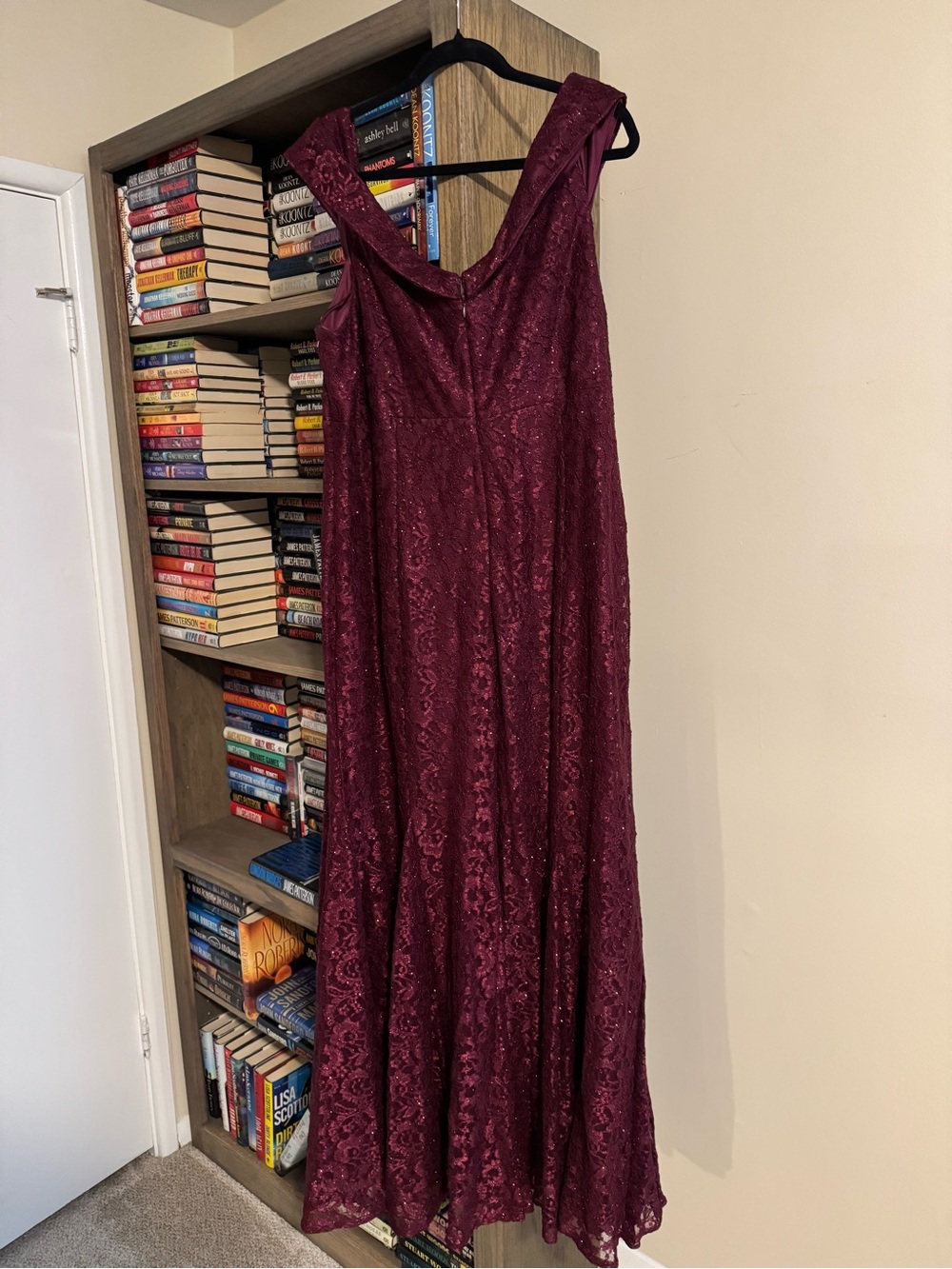 R&M Richards Strapless Burgundy Lace Evening Gown - Picture 2 of 4